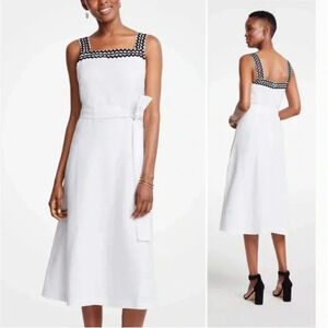 NWOT Ann Taylor Wavy Trim Linen Midi Dress